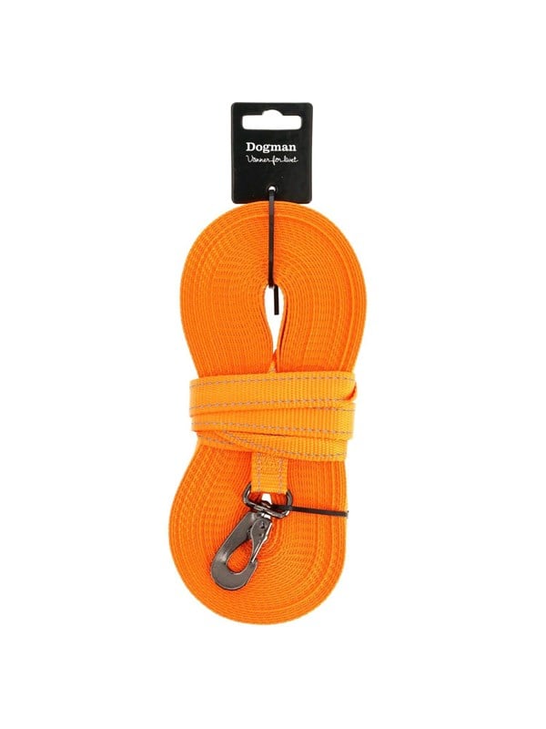 Dogman Iris Geweven Sleeplijn met Karabijnhaak Oranje 20mm 15m