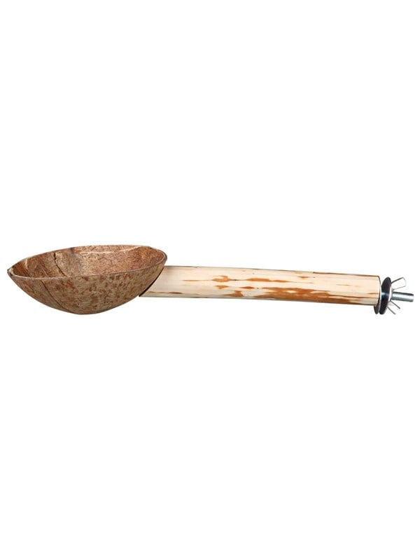 Trixie Natuurlijke houten zitstok met kokosnoot voerbak 25cm