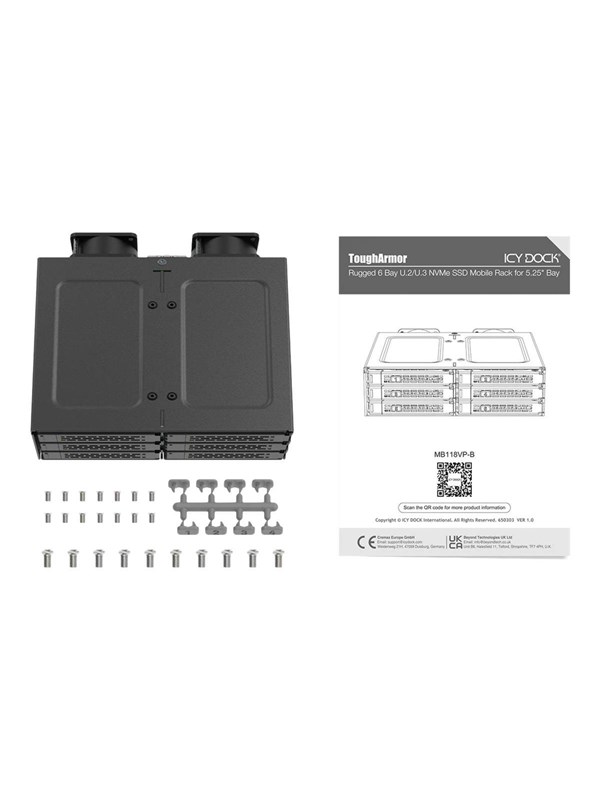 Icy dock ToughArmor MB118VP-B - storage enclosure - 6 x U.2/U.3 NVMe SSD mobile rack for 5.25"? bay with SlimSAS SFF-8654 8i - PCIe 4.0 - PCIe 4.0
