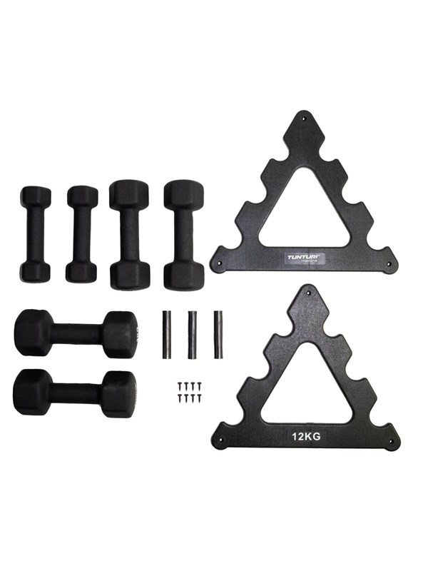 Tunturi Gewichten - Halterset - Dumbbell Set - Neopreen Dummbbells - 1 t/m 3kg - 3 Paar - Incl. gratis fitness app