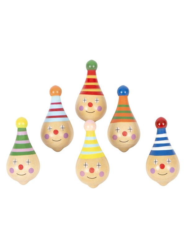 Small Foot - Wooden Spinning Top Clown 6pcs.