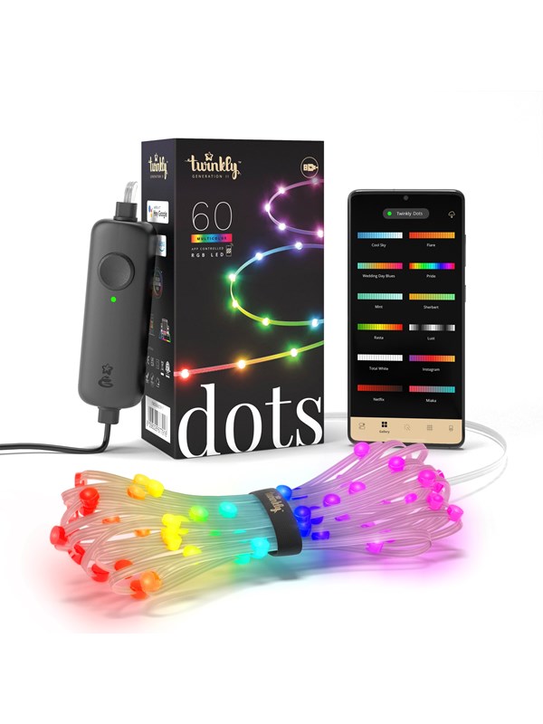 Twinkly Dots – App-gestuurd flexibel LED lichtsnoer 60 RGB (16 Miljoen Kleuren) 3 meter transparant draad