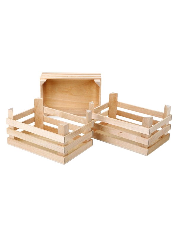 Small Foot - Houten Kratjes Groot 18x12x9,5cm, Set van 3