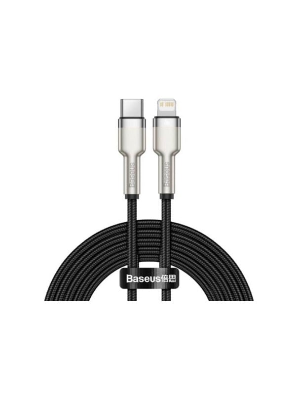 Data- en Oplaadkabel USB-C - Lightning Baseus Cafule Metal Series, 20W, 2m, Zwart CATLJK-B01