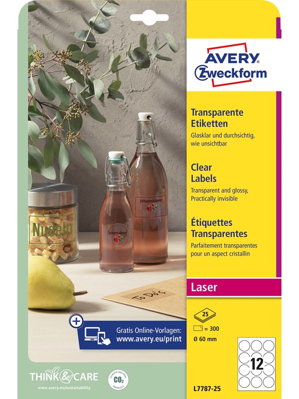 Avery Crystal clear labels (-20oC to +80oC)