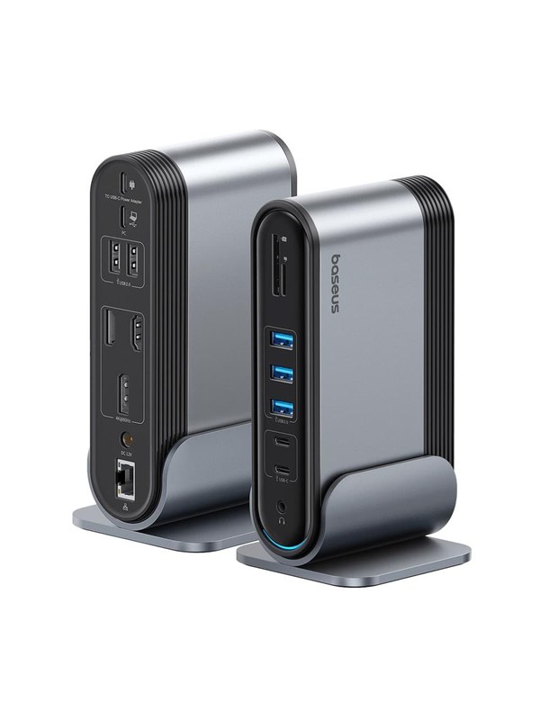 Baseus UnionJoy USB-C Docking Station 2xHDMI4K@60Hz 1xDP4K@60Hz 3xUSB-A3.0 2xUSB-C3.0 2xUSB-A2.0 1xRJ45 PD PC 1xSD+TF 1x3.5mm minijack - Grey USB hub - 17 - USB 3.0 - Grijs