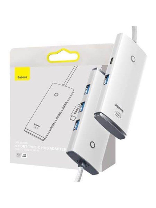 Baseus Hub 4in1 Lite Series USB-C to 4x USB 3.0 + USB-C 2m (White) USB hub - 4 - USB 3.0 - Wit