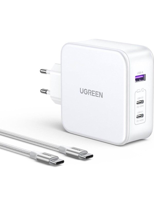 Ugreen - Nexode - CD289 GaN netwerklader USB-A/2xUSB-C 140W + USB-C - USB-C kabel 1,5m - wit
