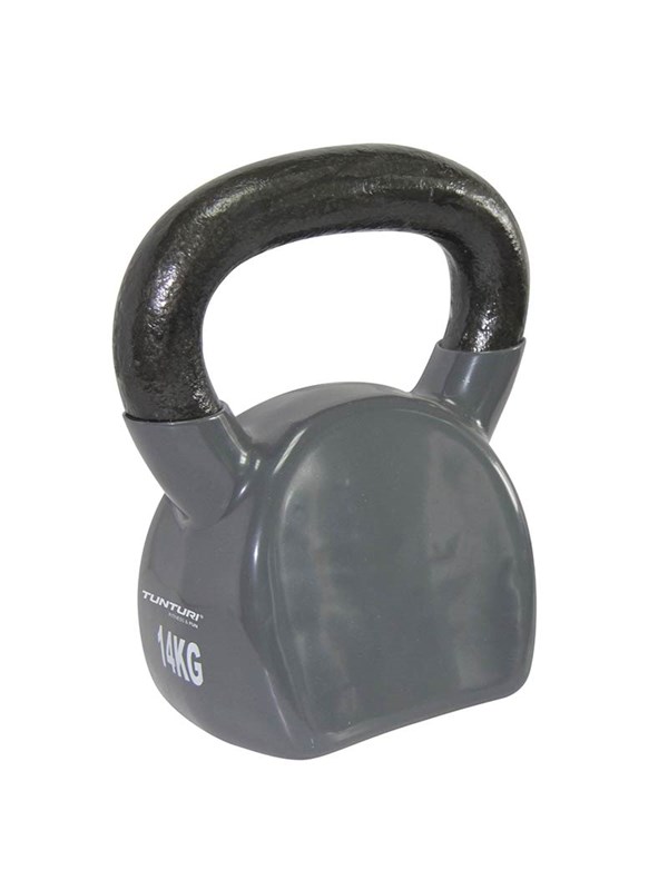 Tunturi Kettlebell - Gewicht 14kg - Grijs - Vinyl - Incl. gratis fitness app