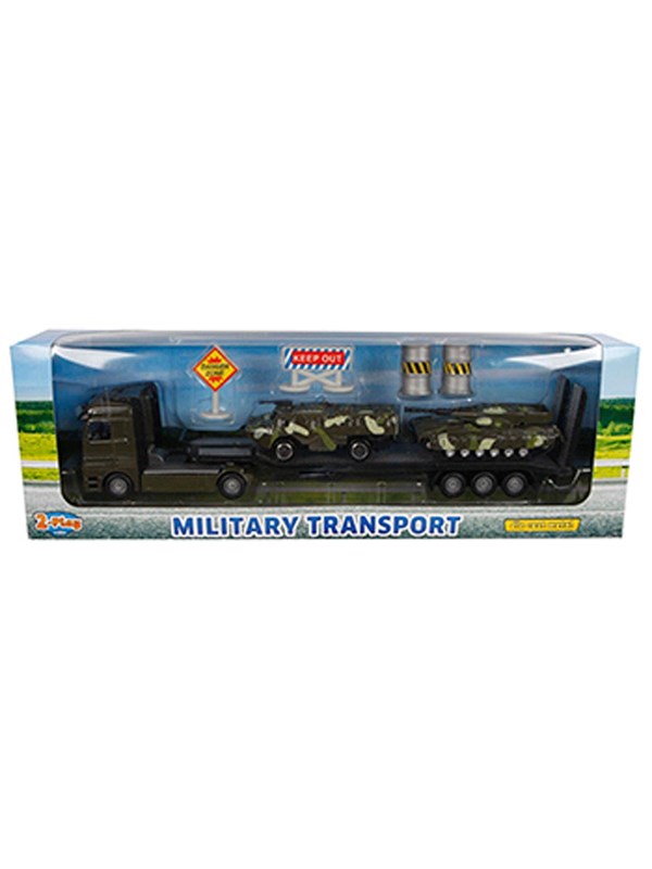2-Play Militair Transport Diecast - Vrachtwagen met tanks - 7-delig