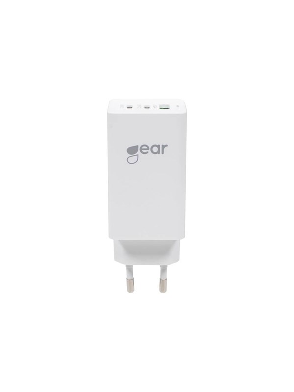 GEAR Charger GAN 220V 2xUSB-C + 1xUSB-A PD 45W + 18W + 3A (total 65W) White