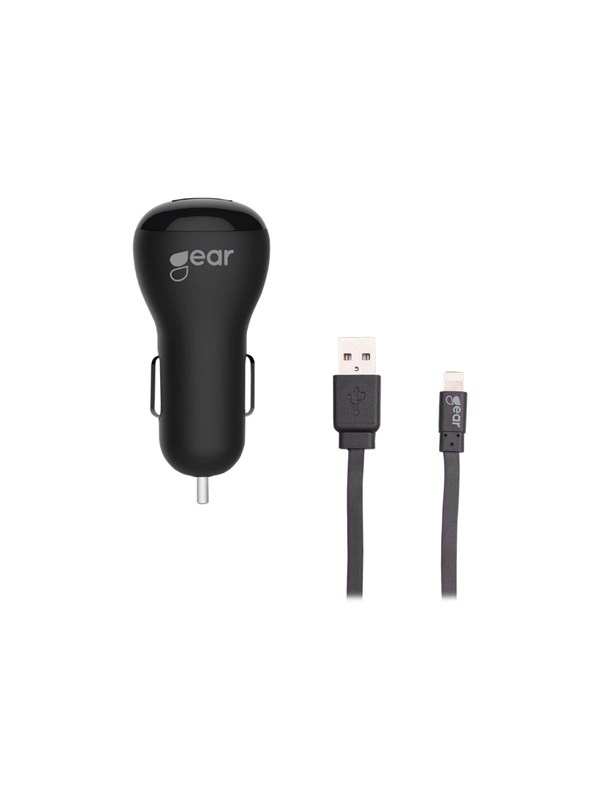 GEAR Charger 12V 1xUSB 1A Black Lightning Cable 1m MFI