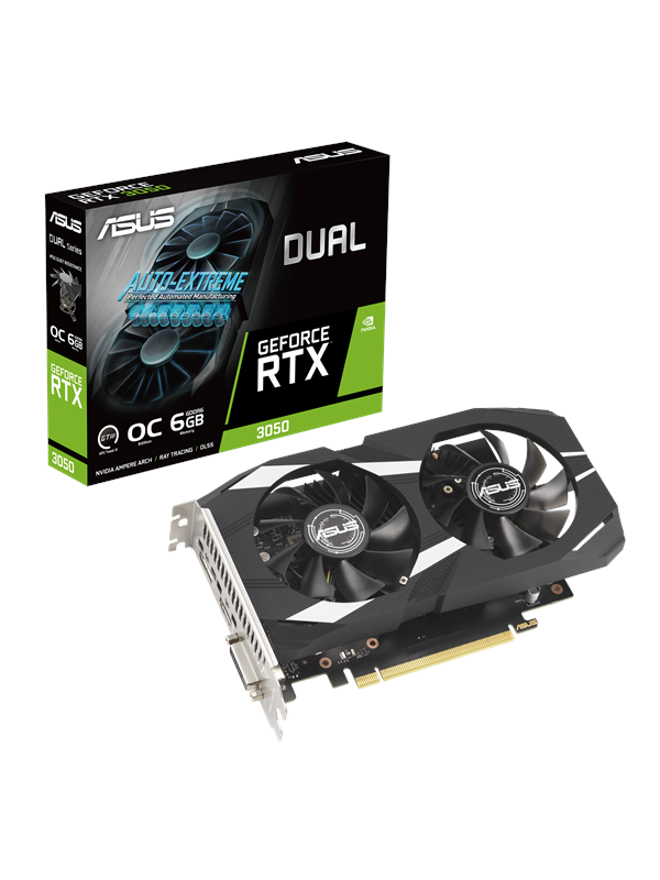 ASUS Dual GeForce RTX 3050 OC Edition 6 GB GDDR6 gamingvideokaart (NVIDIA GeForce RTX 3050 DLSS, PCIe 4.0, 1x HDMI 2.1a, 1x DisplayPort 1.4a,