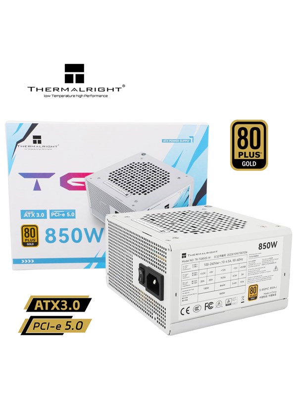 Thermalright TG S (Non-Modular) Wit - Voeding - 850 Watt - 120 mm - ATX 3.0 - 80 Plus 80 PLUS Gold