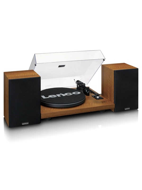 Lenco LS-480WD - Record player with built-in amplifier and Bluetooth® plus 2 external speakers - Wood - Platenspeler
