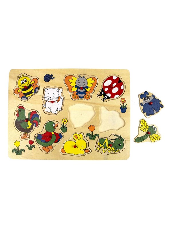 Playwood Wooden Stud Puzzle Animals around the House 10 pcs Hout