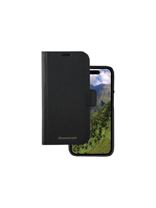 iPhone 15 Pro Bookcase hoesje - dbramante1928 - Effen Zwart - Leer