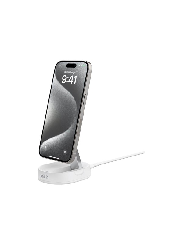 Belkin BOOST CHARG PRO Verstelbare Qi2 15w Magnetische Draadloze Laadstandaard, met adapter, geschikt voor MAGSAFE - Wit