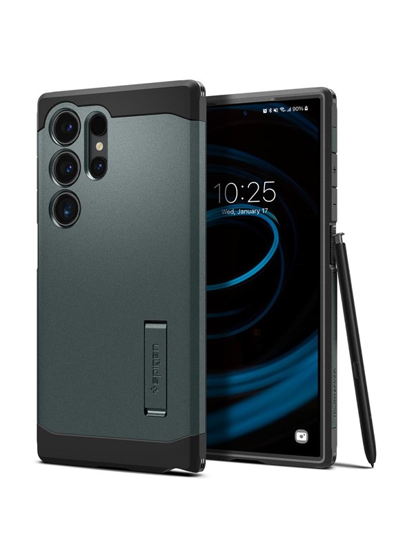 Spigen Tough Armor Hoesje Geschikt voor Samsung Galaxy S24 Ultra - Back Cover met Kickstand Groen