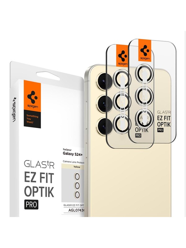 Spigen Optik Pro Geschikt voor Samsung Galaxy S24 Plus - Camera Lens Protector Glas - 2-Pack - Geel