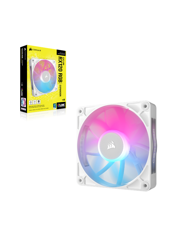 CORSAIR iCUE LINK RX120 RGB White - Ventilatorhuis - 120mm - 74.2 CFM - 400 - 2100 RPM - 10 - 36 dBA - Zero RPM Mode - iCUE LINK System Hub - wit