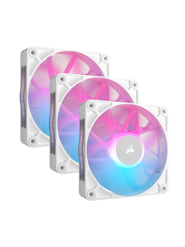 CORSAIR iCUE LINK RX120 RGB Starters Kit White - Ventilatorhuis - 3-pack - 120mm - 74.2 CFM - 400 - 2100 RPM - 10 - 36 dBA - Zero RPM Mode - iCUE LINK System Hub - wit