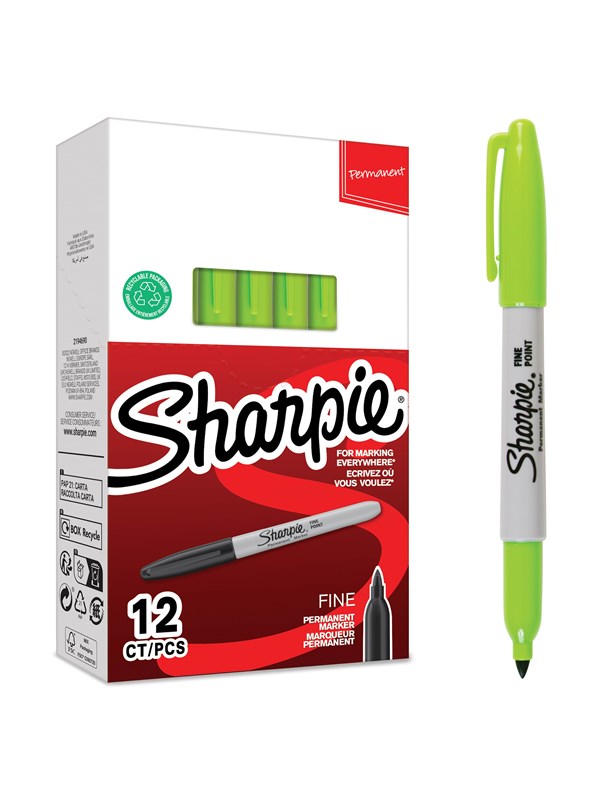 Sharpie permanente markers | Fijne punt | limoengroene inkt | 12 stuks