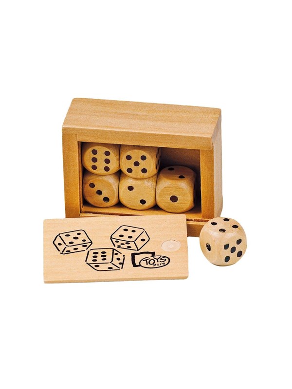 GOKI Dobbelsteenkistje - Hout - 6X4,5X3Cm - Met 6 Houten Dobbelsten