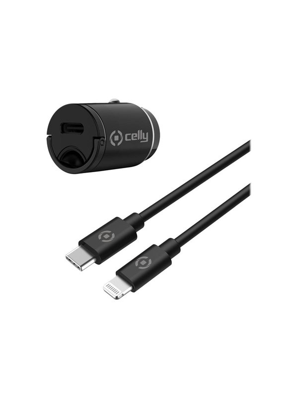 Celly Autolader en kabel USBC>Lightning - 20W Power Delivery-technologie - 'Made For iPhone' gecertificeerd