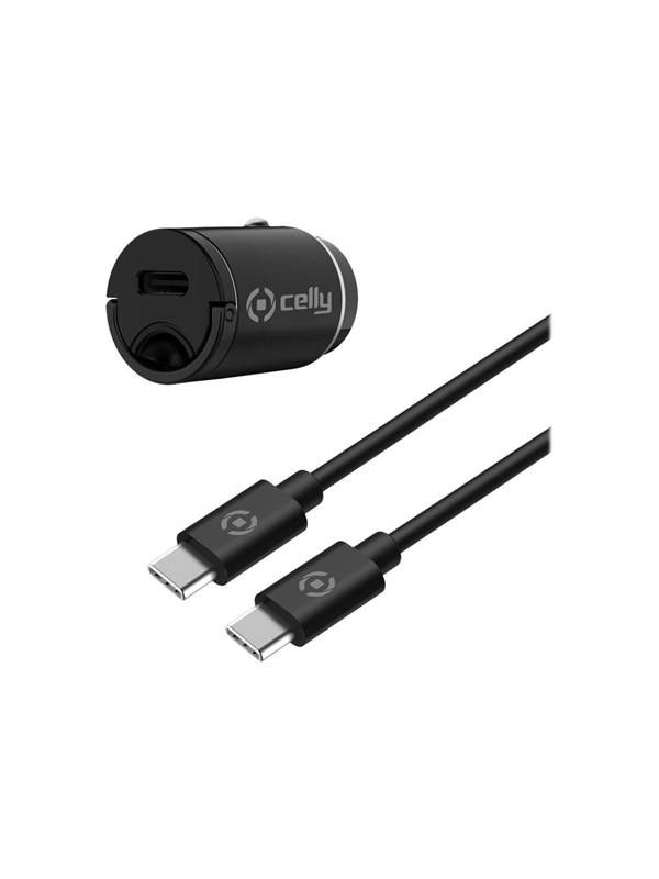 Celly Auto lader+ kabel USB-C>USB-C - Power Delivery technologie - Speciale handgreep - 1 Meter