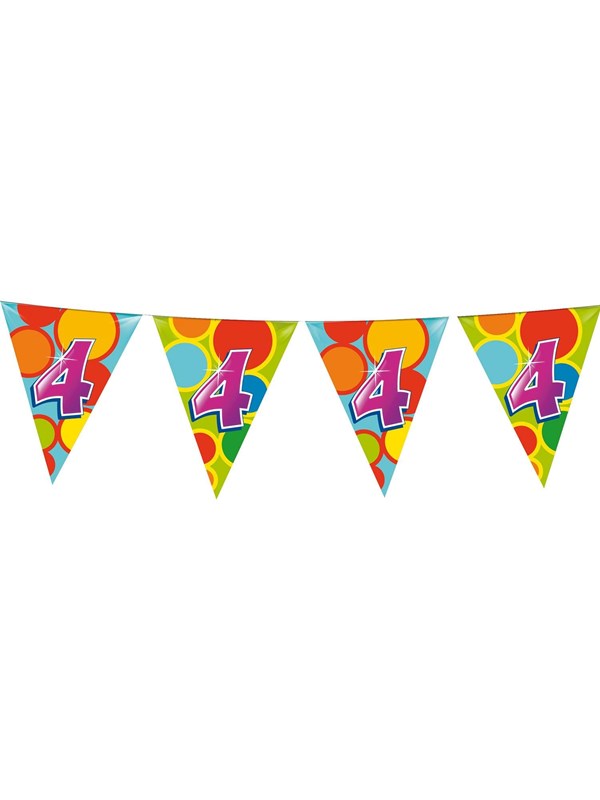 Haza Vlaggetjes - 4 jaar - leeftijd verjaardag - plastic - 10 meter