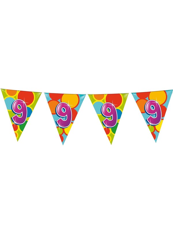 Haza Vlaggetjes - 9 jaar - leeftijd verjaardag - plastic - 10 meter