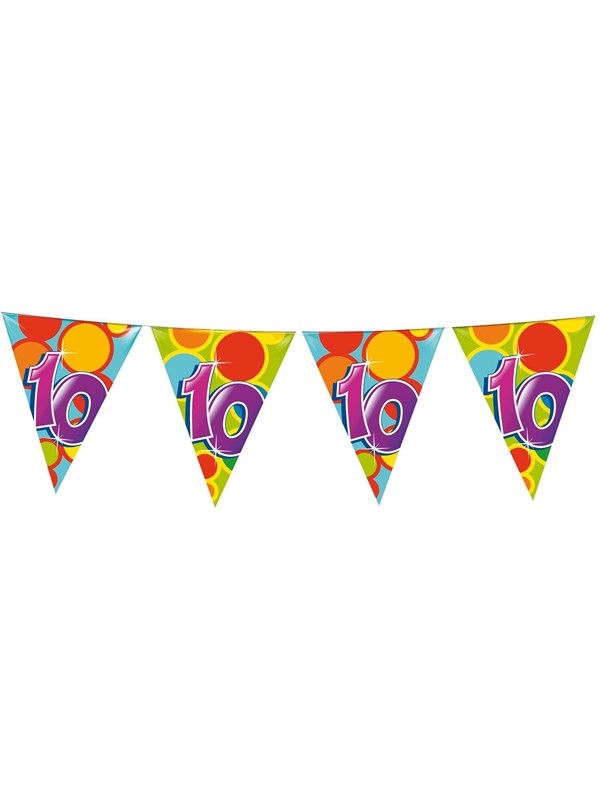Haza Vlaggetjes met 10 jaar opdruk - leeftijd verjaardag - versiering - kunststof - 10 meter - vlaggenlijn