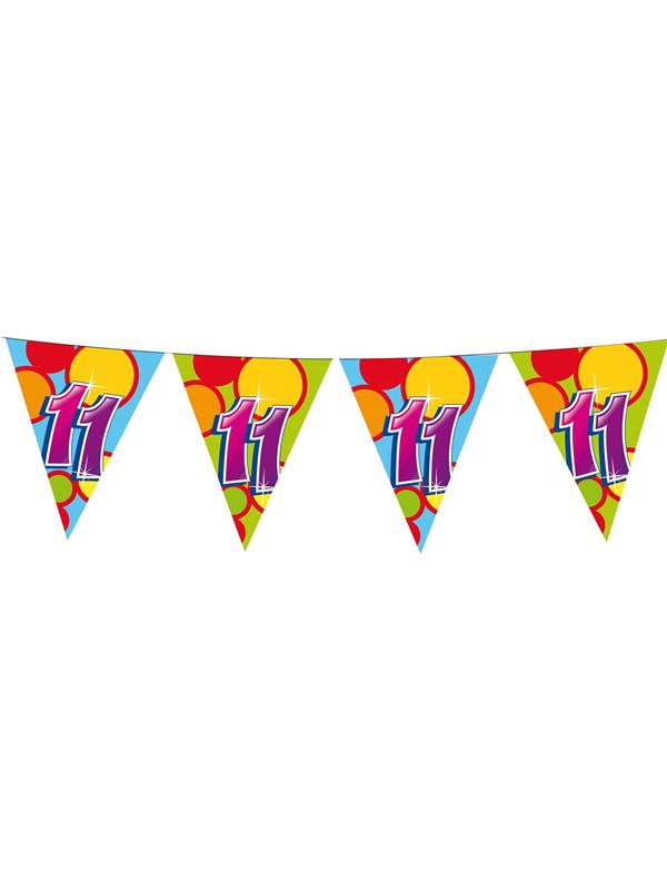 Haza Vlaggetjes - 11 jaar - leeftijd verjaardag - plastic - 10 meter - feestartikelen - versiering