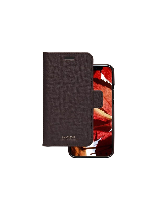iPhone 12 Mini Bookcase hoesje - dbramante1928 - Effen Donkerbruin - Leer