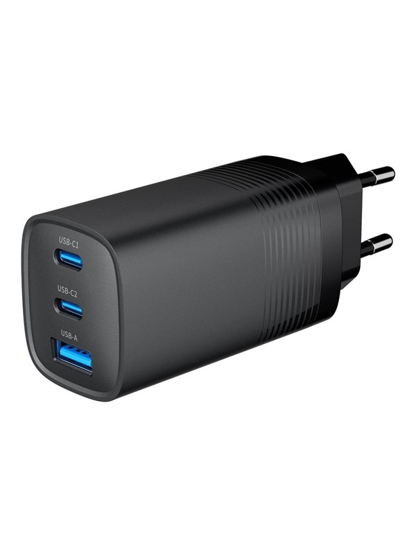 Gembird 3-Poorts 67W GaN USB PD Snellader - Zwart - Compacte Oplader met Meerdere Poorten