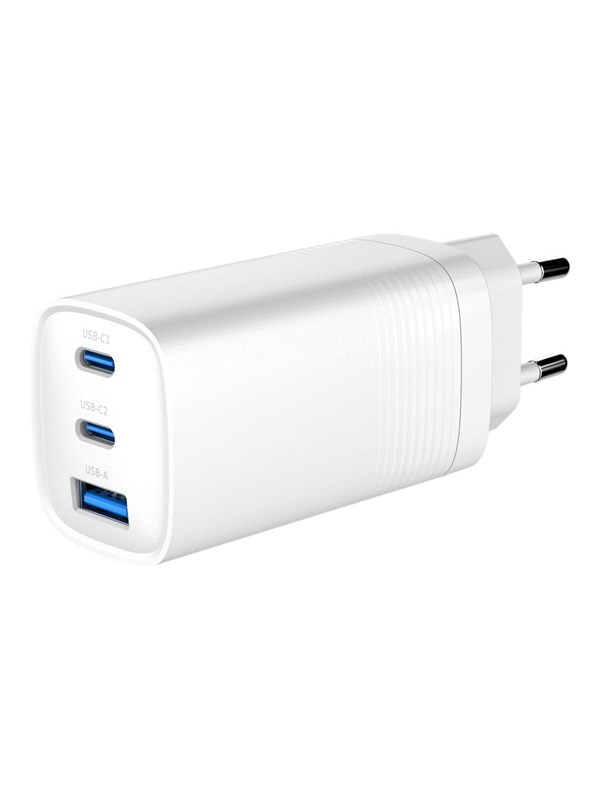 Gembird 3-Poorts 67W GaN USB PD Snellader - Wit - Veelzijdige Multifunctionele Oplader