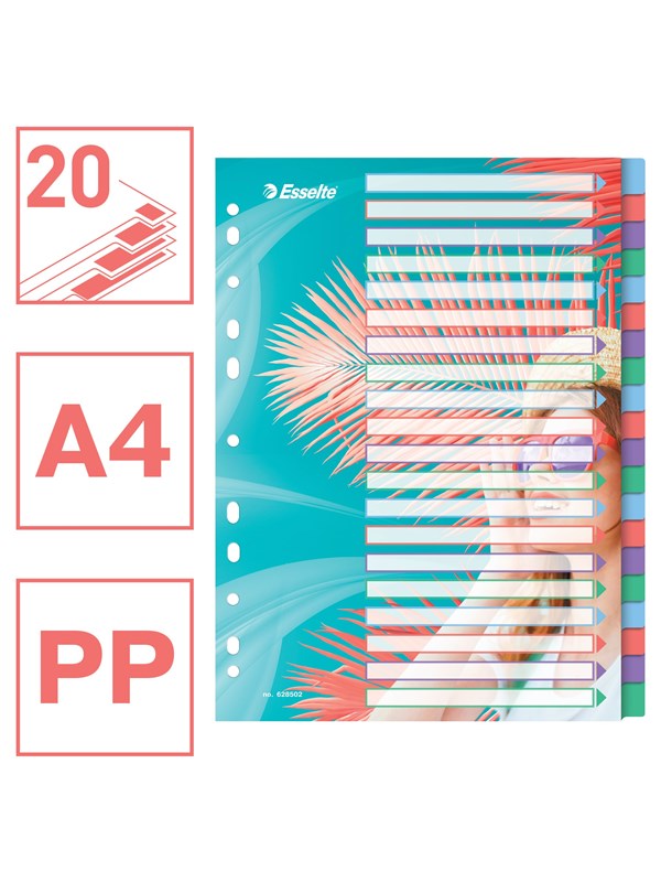 Esselte Colour'Breeze A4 Tabbladen, 20 Tabs, PP