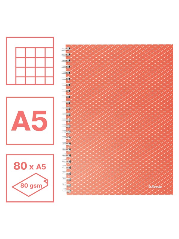 Esselte Colour'Breeze A5 Notebook squared wirebound Coral