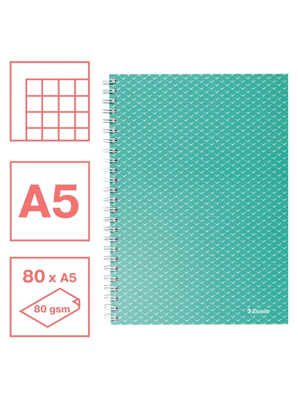 Esselte Colour'Breeze A5 Notebook squared wirebound Green