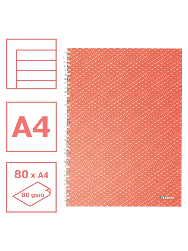 Esselte Colour'Breeze A4 Notebook lined wirebound Coral