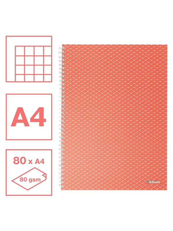 Esselte Colour'Breeze A4 Notebook squared wirebound Coral