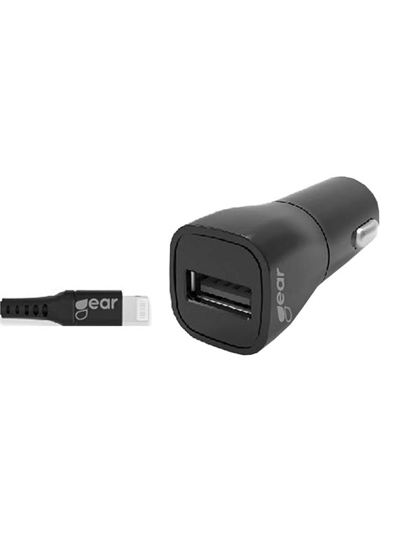 GEAR Charger 12-24V 1xUSB 2.4A Black Lightning cable 1m MFI C89