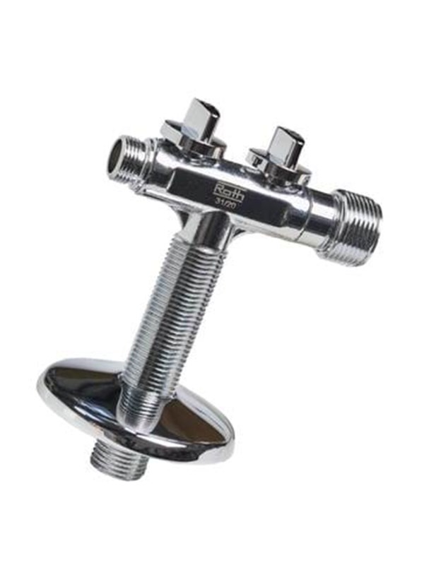 Roth t-valve 1/2" x 3/8" x 3/4" with shut-off