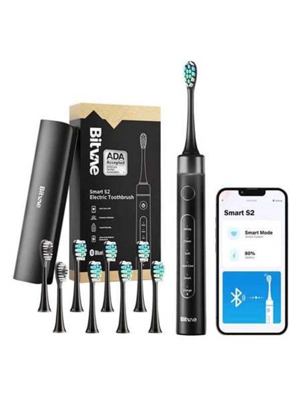 Bitvae Elektrische tandenborstel Sonic toothbrush with app tips set and travel etui S2 (black)