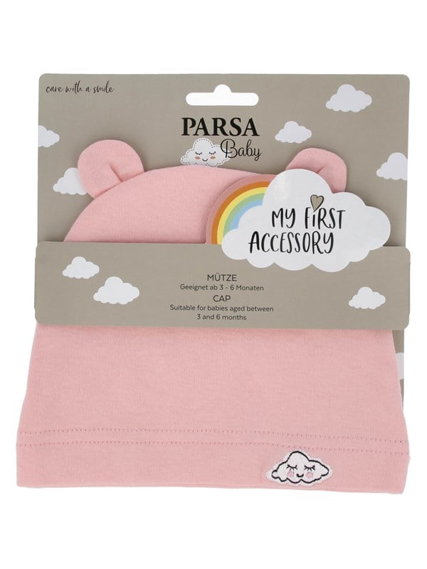 Parsa Baby Babymutsje met oren en wolkjesborduurwerk - roze