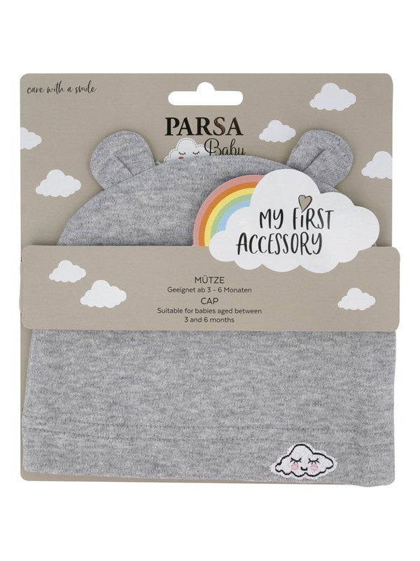 Parsa Baby Babymutsje met oren en wolkborduurwerk - grijs