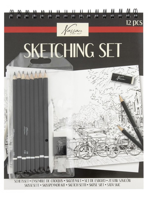 Nassau Fine Art Tekenset – Professionele Tekenset met Schetsblok, Grafietpotloden, Doezelaar, Gum & Puntenslijper – FSC-Certified Schetspapier – Ideaal voor Kunstenaars & Hobbyisten