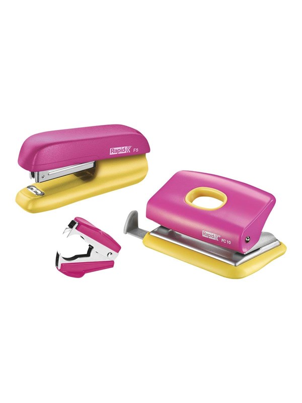 Rapid Mini Stapler & Hole Punch set F5+FC10+C2 Blister Pink/Yellow