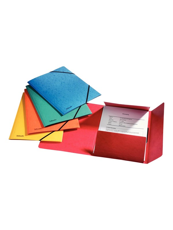 Esselte Rainbow Duurzame A4 3-Klepsmappen - Voor 200 Vel met Elastiek - FSC Gecertificeerd - 5 Stuks - Assorti